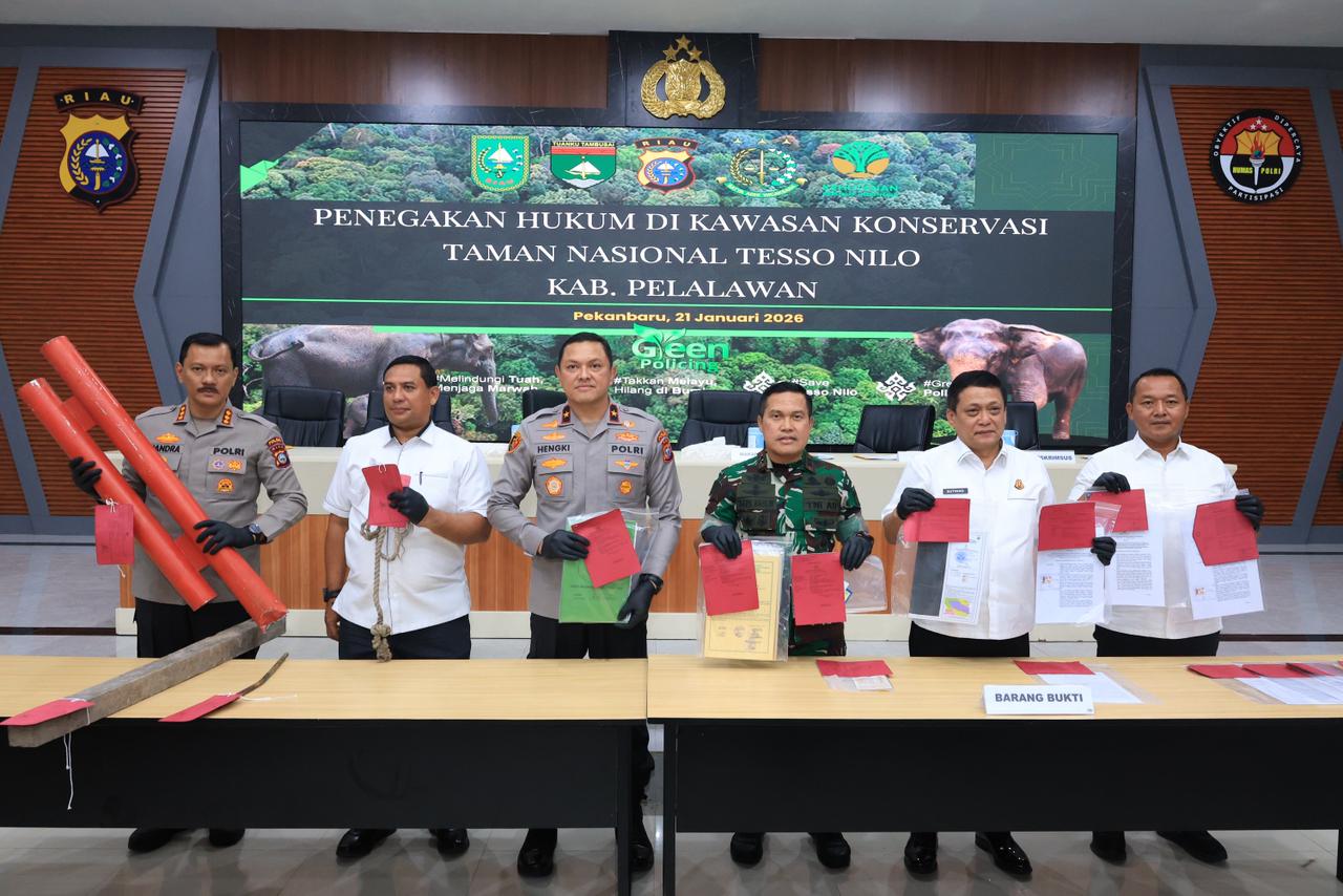 Polda Riau Tangkap Sembilan Tersangka Kasus Perusakan dan Penguasaan Lahan Ilegal di Taman Nasional Tesso Nilo
