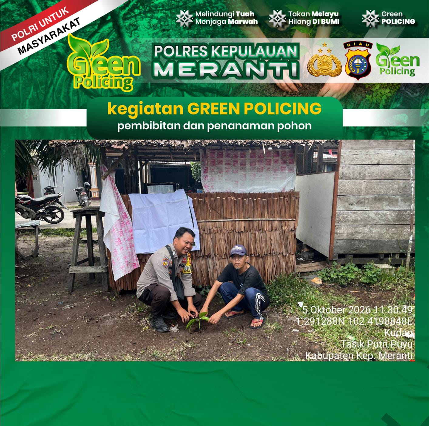 Green Policing Polres Meranti, 47 Kegiatan Edukasi Lingkungan dan 52 Pohon Ditanam